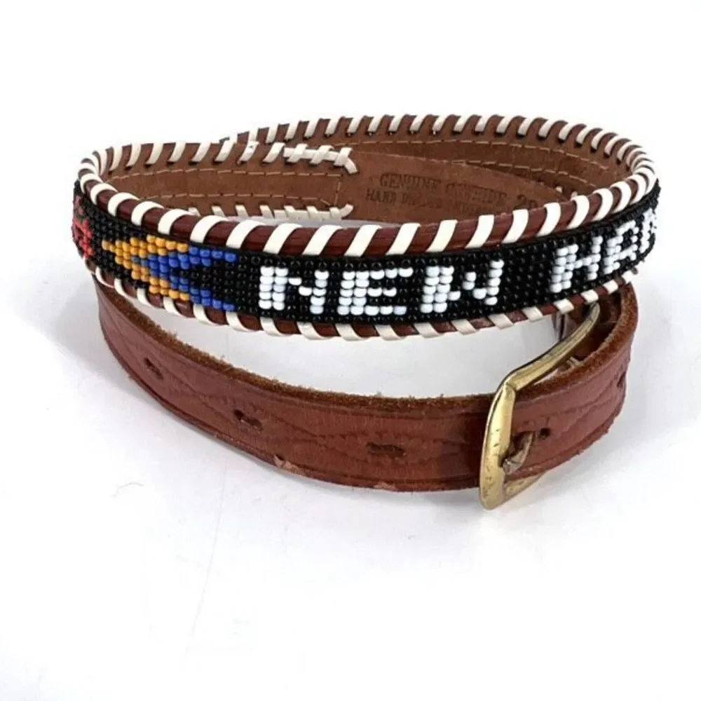 Vintage 70s New Hampshire‎ hand Beaded Western Leather Belt small